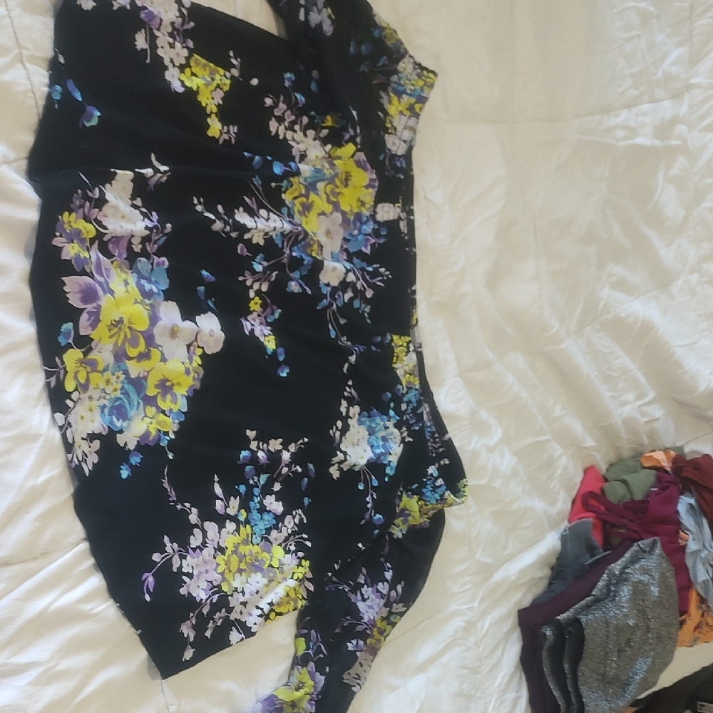 Torrid Black Dress with Yellow and Purple Floral Accents